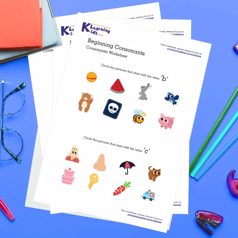 Colorful phonics worksheets for kindergarten to prep class students.